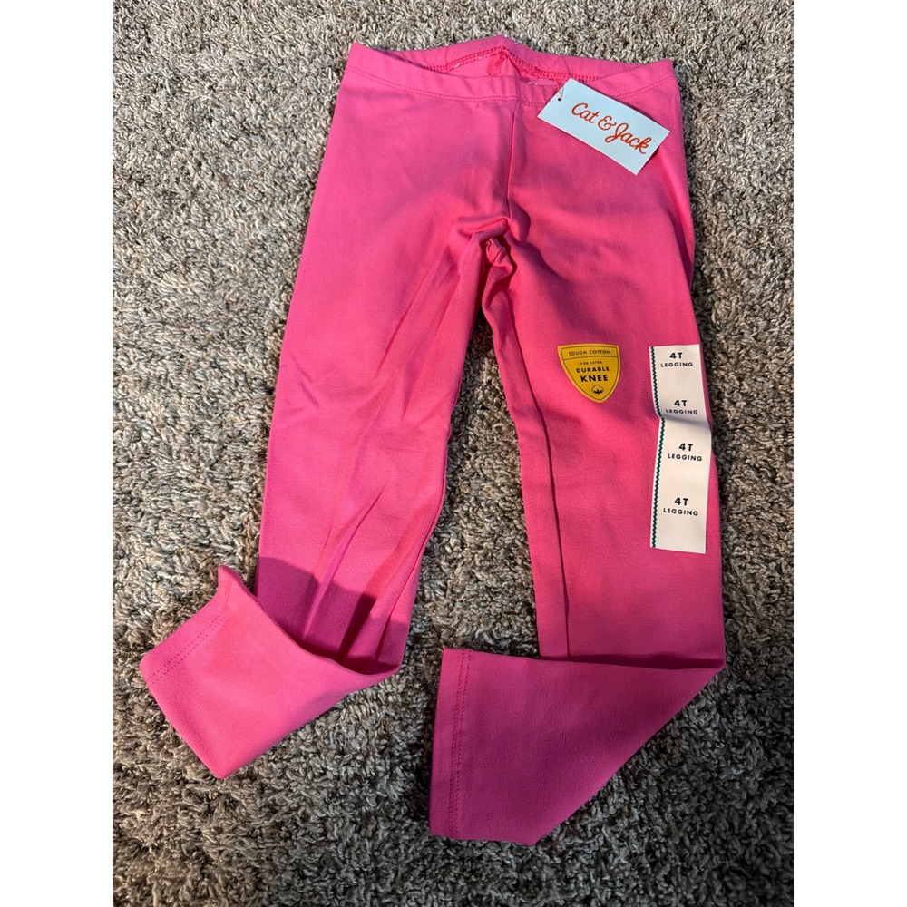 Cat & Jack Girls Pink Tough Cotton Durable Knee Leggings Size 4T NWT
